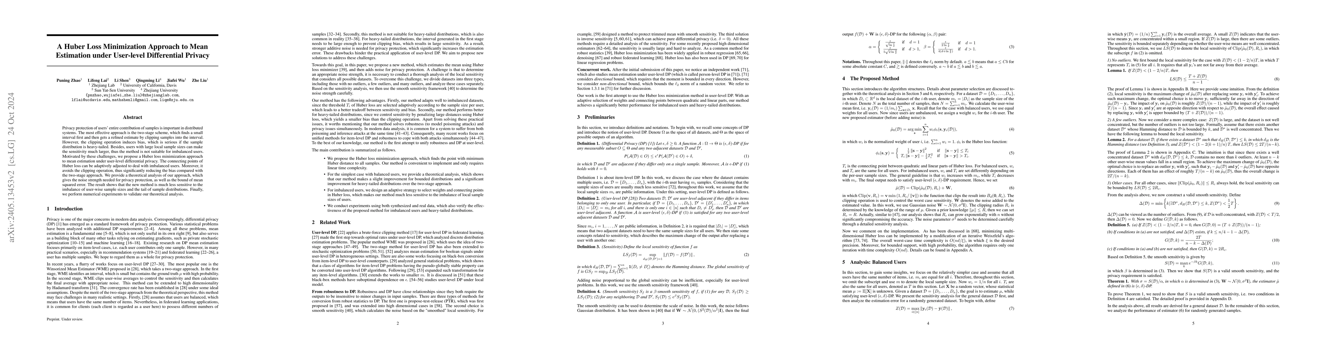 Thumbnail for A Huber Loss Minimization Approach to Mean Estimation under User-level
  Differential Privacy