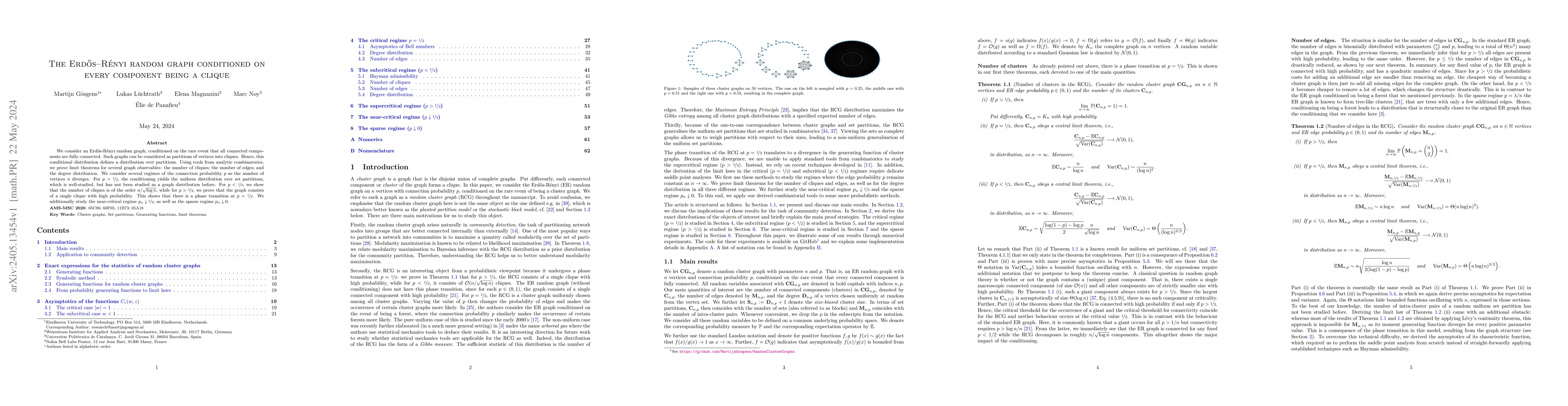 Thumbnail for The Erd\H{o}s-R\'enyi Random Graph Conditioned on Every Component Being
  a Clique