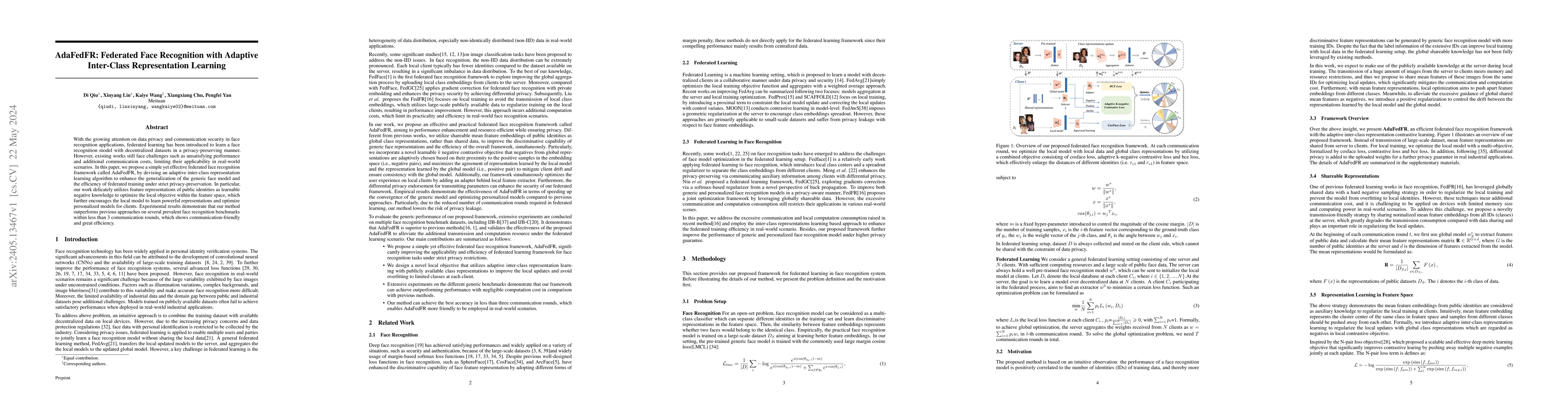 Thumbnail for AdaFedFR: Federated Face Recognition with Adaptive Inter-Class
  Representation Learning