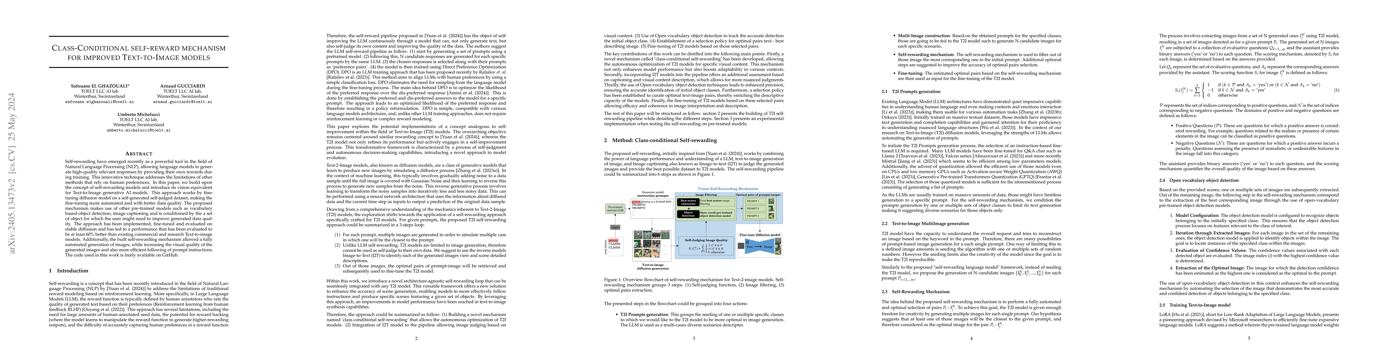 Thumbnail for Class-Conditional self-reward mechanism for improved Text-to-Image
  models