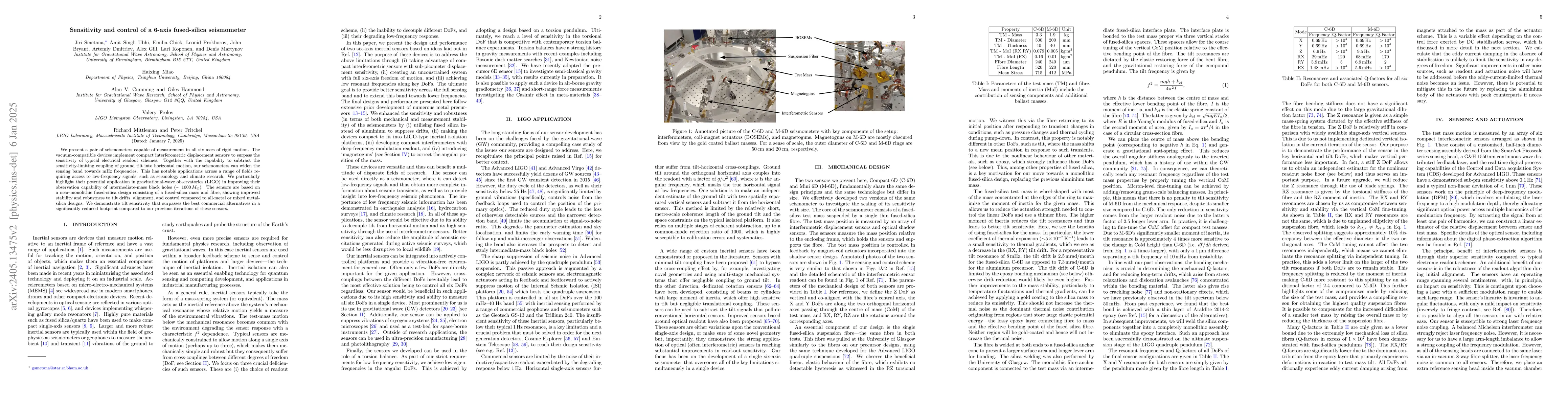 Thumbnail for Sensitivity and control of a 6-axis fused-silica seismometer