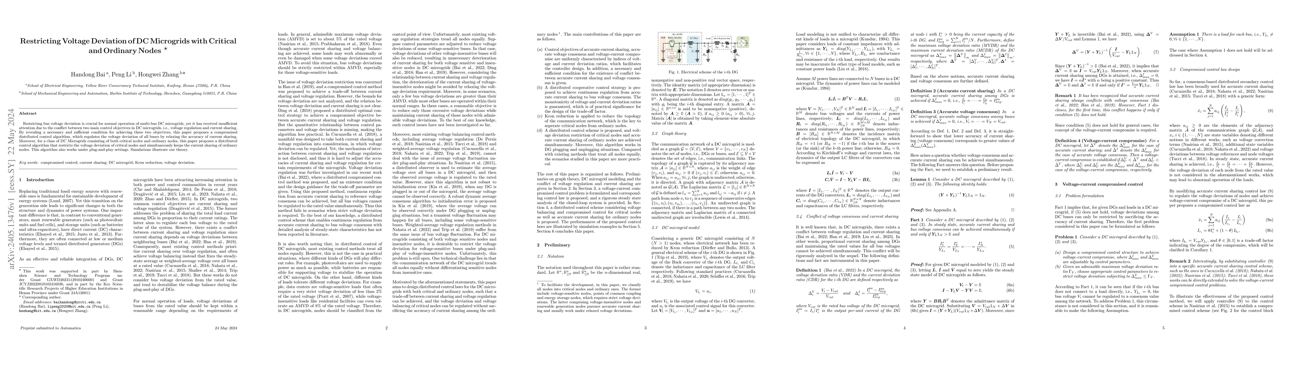 Thumbnail for Restricting Voltage Deviation of DC Microgrids with Critical and
  Ordinary Nodes