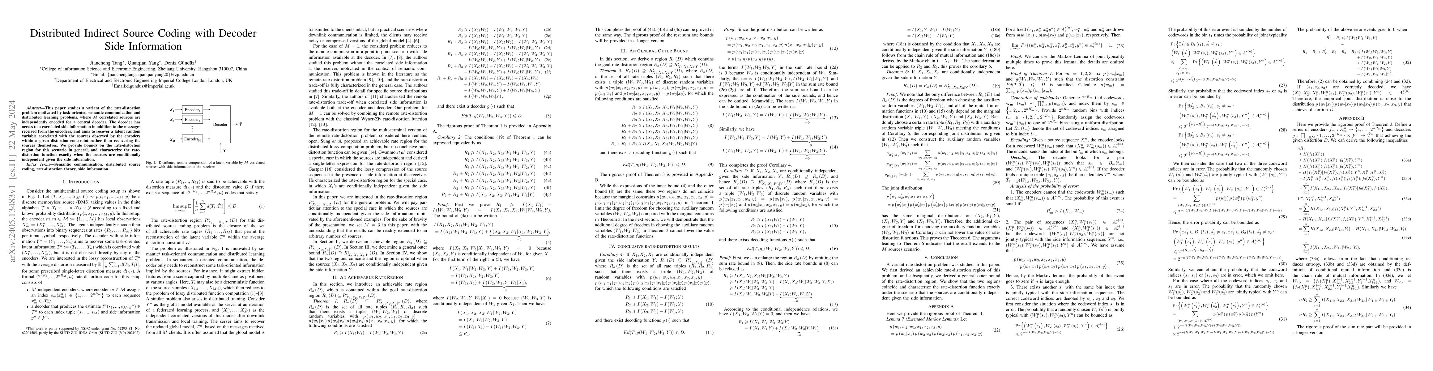Thumbnail for Distributed Indirect Source Coding with Decoder Side Information
