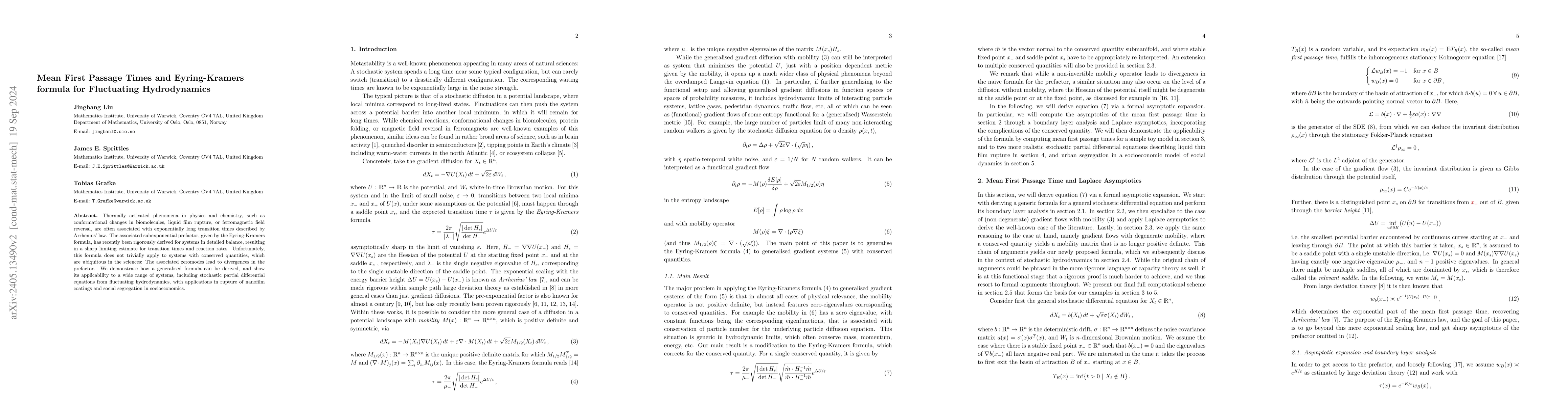 Thumbnail for Mean First Passage Times and Eyring-Kramers formula for Fluctuating
  Hydrodynamics