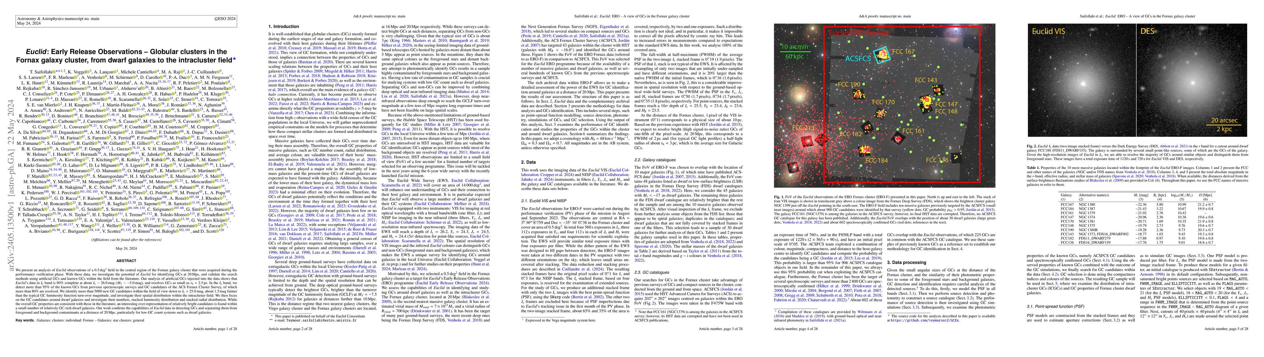 Thumbnail for Euclid: Early Release Observations -- Globular clusters in the Fornax
  galaxy cluster, from dwarf galaxies to the intracluster field
