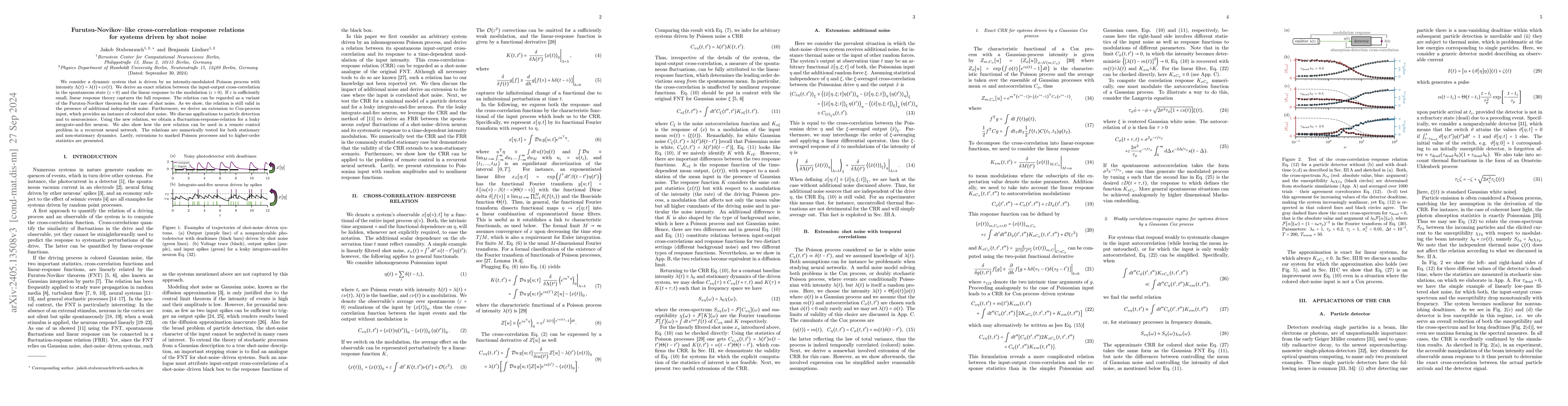 Thumbnail for Furutsu-Novikov--like cross-correlation--response relations for systems
  driven by shot noise