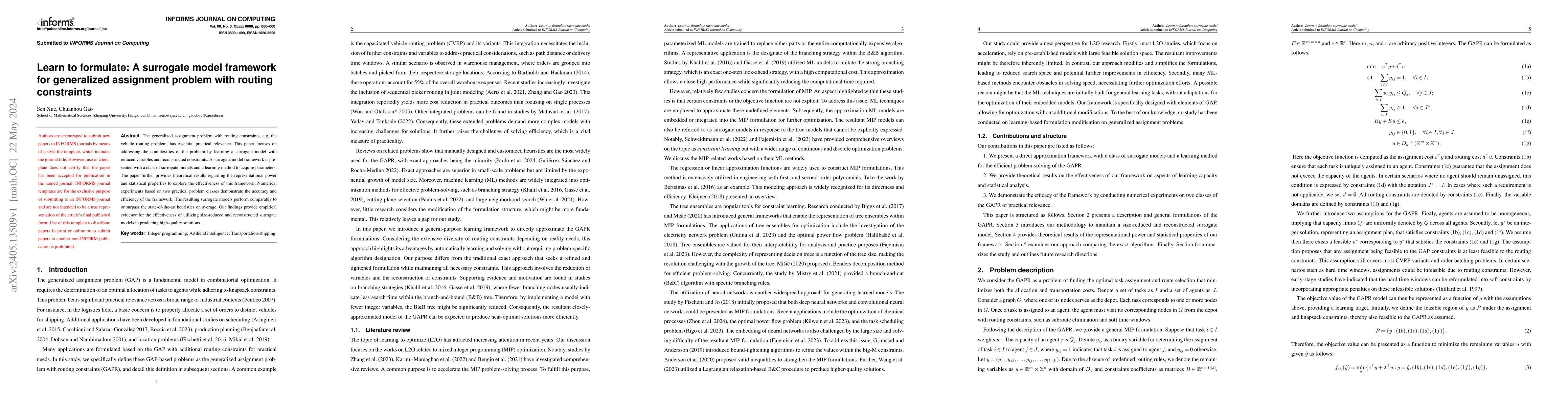 Thumbnail for Learn to formulate: A surrogate model framework for generalized
  assignment problem with routing constraints