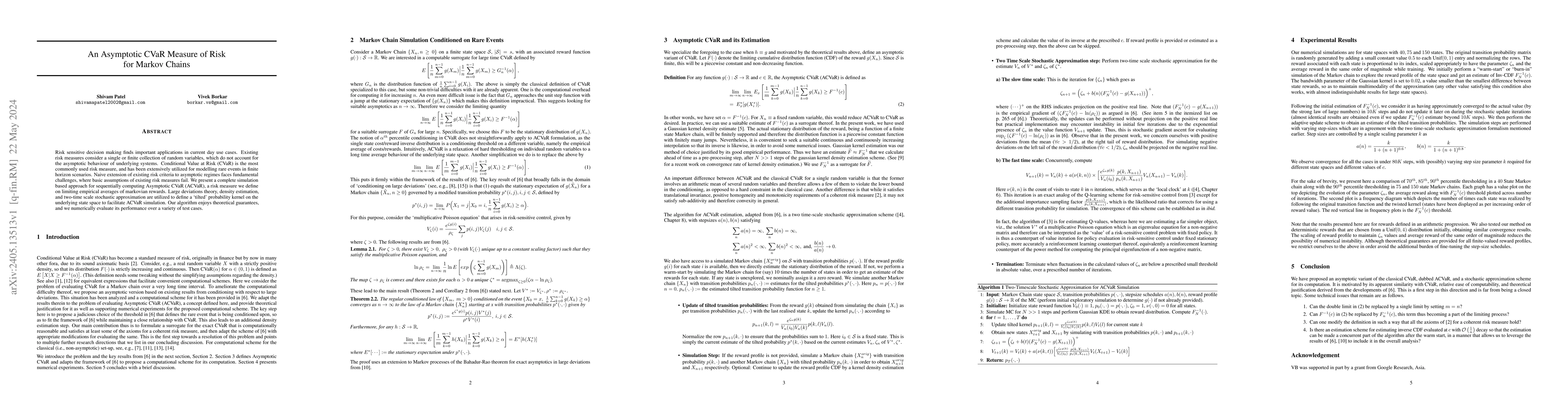 Thumbnail for An Asymptotic CVaR Measure of Risk for Markov Chains