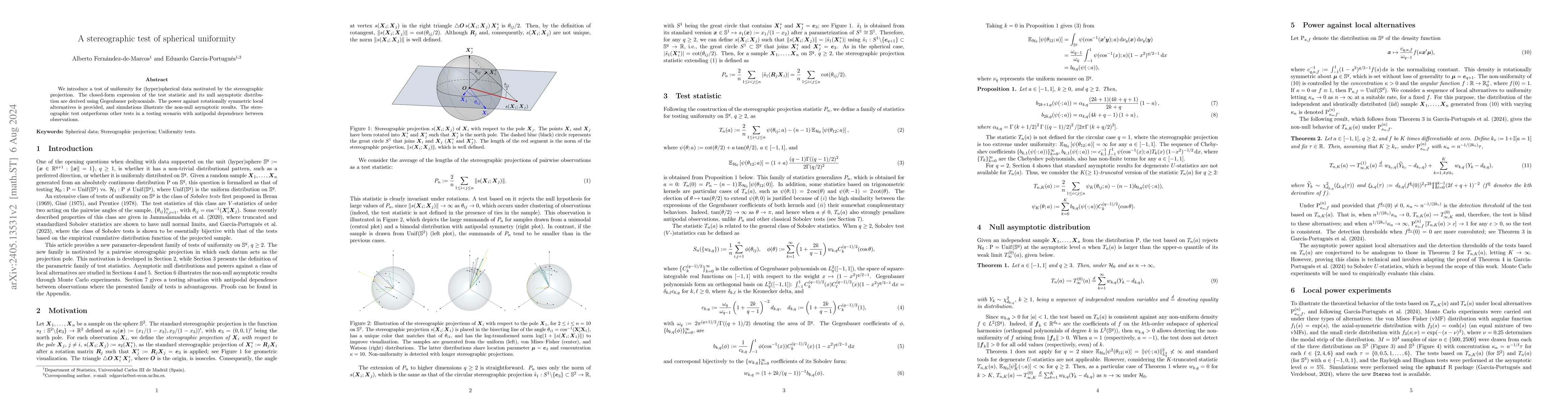 Thumbnail for A stereographic test of spherical uniformity