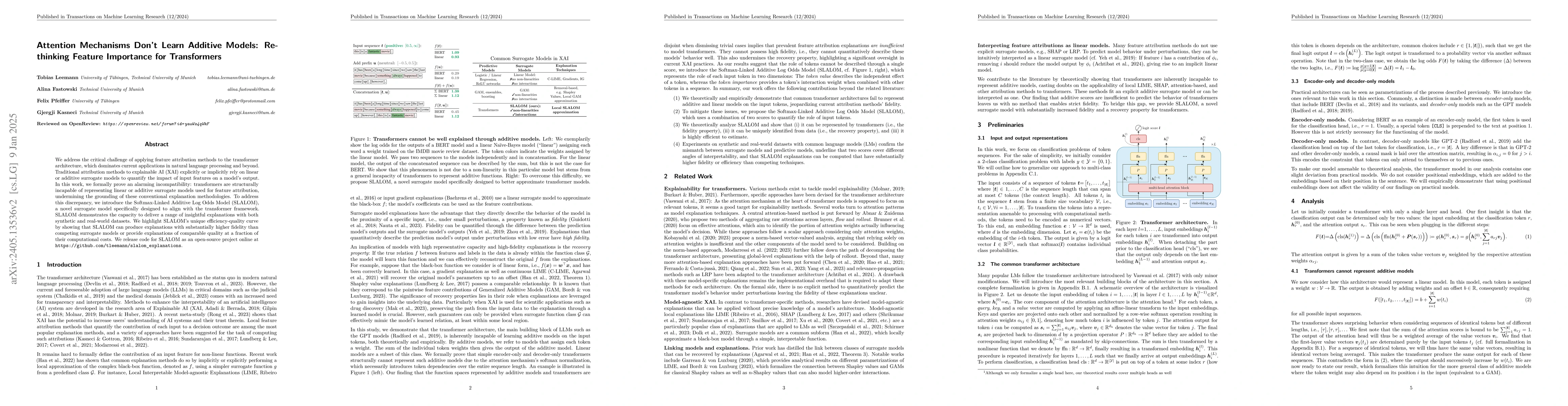 Thumbnail for Attention Mechanisms Don't Learn Additive Models: Rethinking Feature
  Importance for Transformers