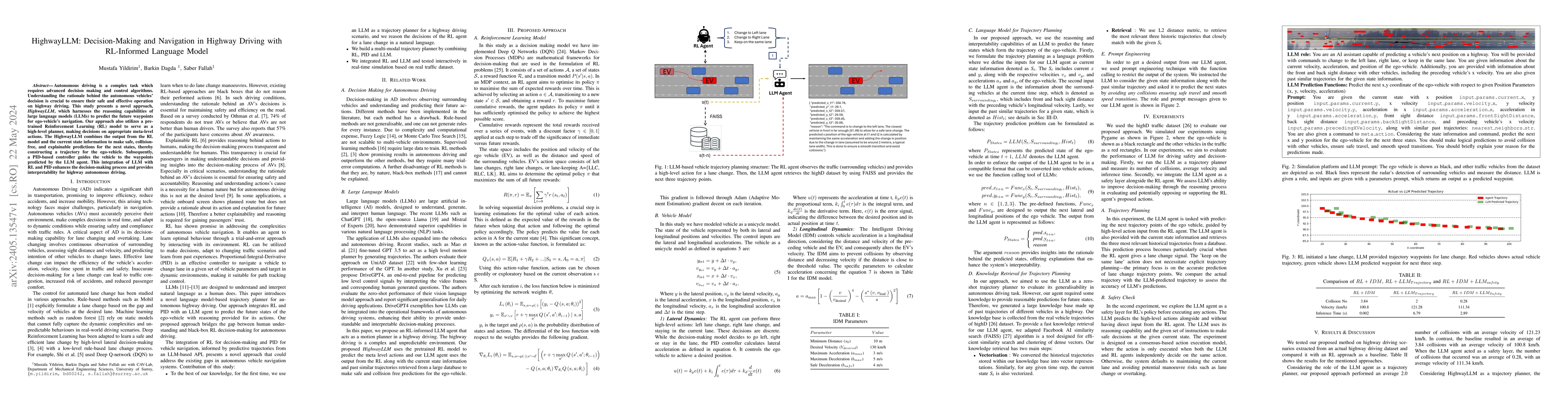 Thumbnail for HighwayLLM: Decision-Making and Navigation in Highway Driving with
  RL-Informed Language Model