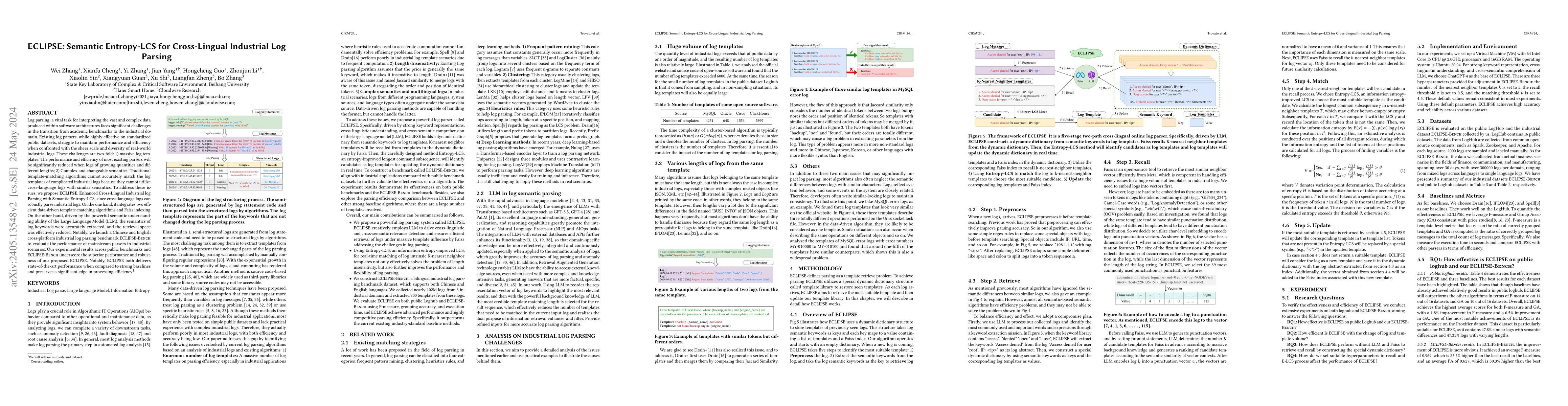Thumbnail for ECLIPSE: Semantic Entropy-LCS for Cross-Lingual Industrial Log Parsing