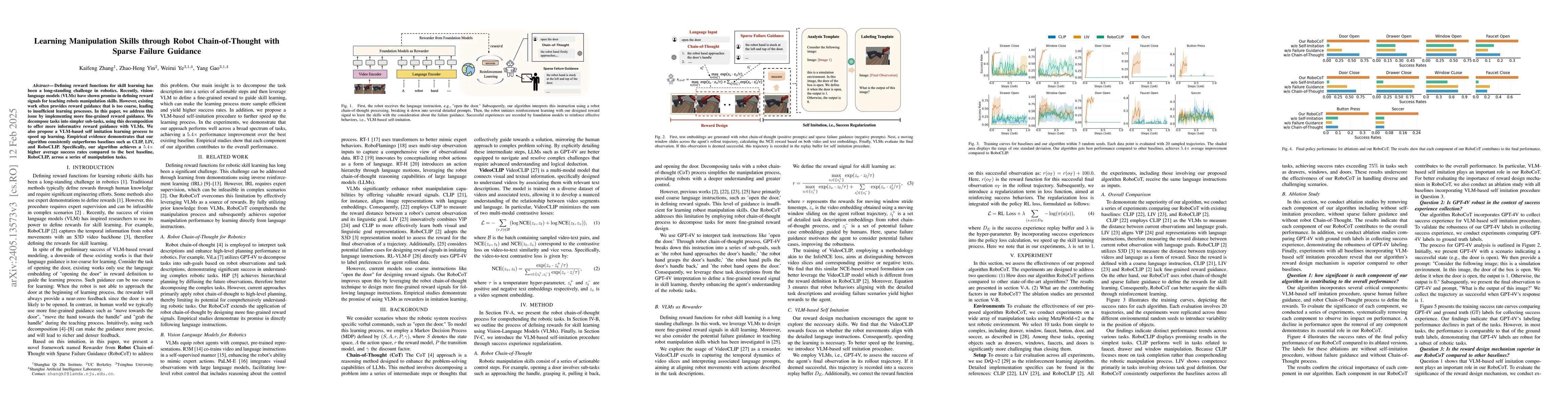 Thumbnail for Learning Manipulation Skills through Robot Chain-of-Thought with Sparse
  Failure Guidance