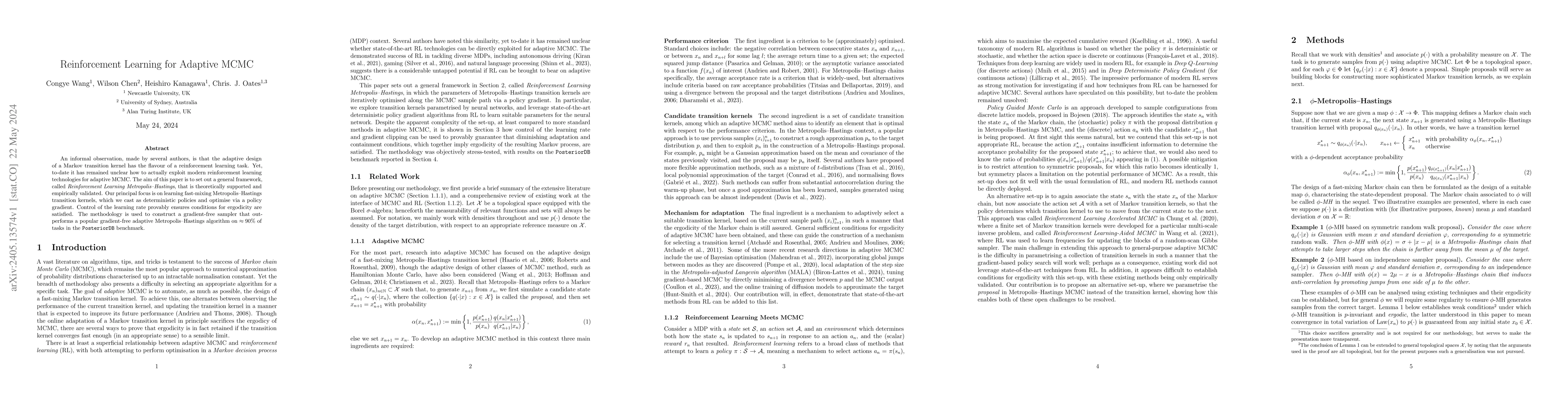 Thumbnail for Reinforcement Learning for Adaptive MCMC