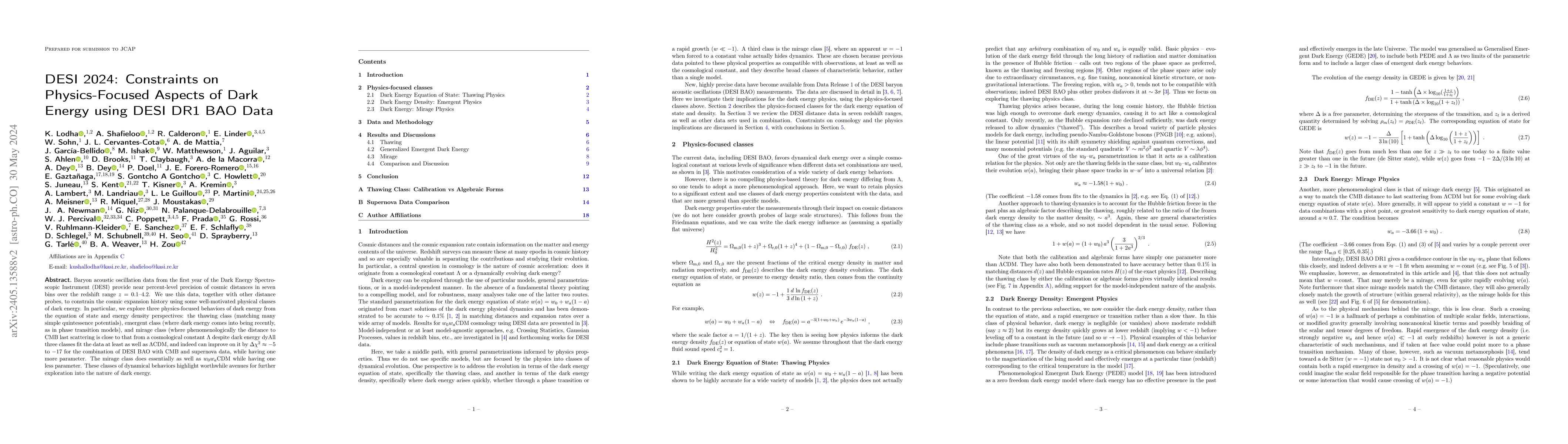 Thumbnail for DESI 2024: Constraints on Physics-Focused Aspects of Dark Energy using
  DESI DR1 BAO Data