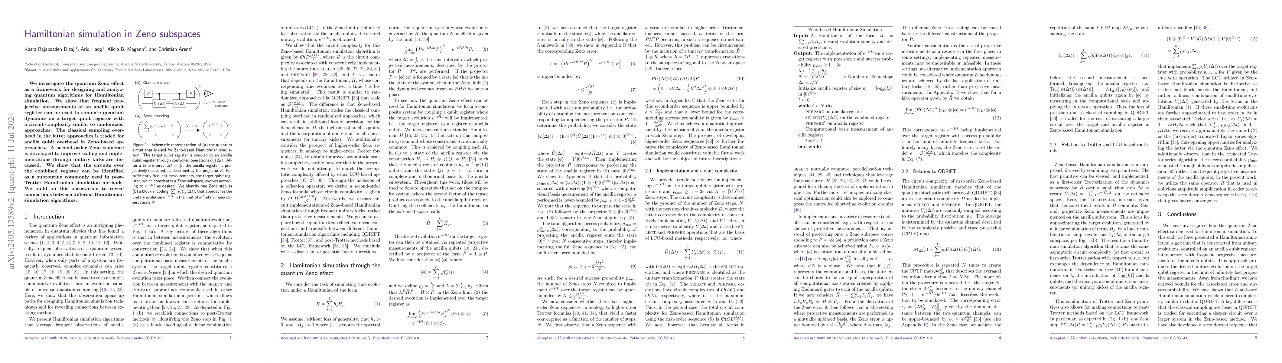 Thumbnail for Hamiltonian simulation in Zeno subspaces