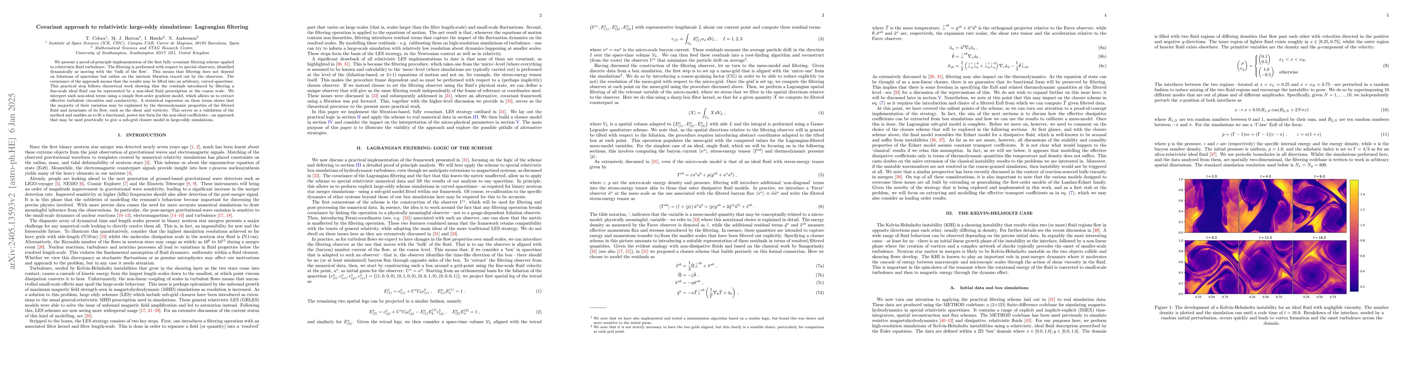 Thumbnail for Covariant approach to relativistic large-eddy simulations: Lagrangian
  filtering