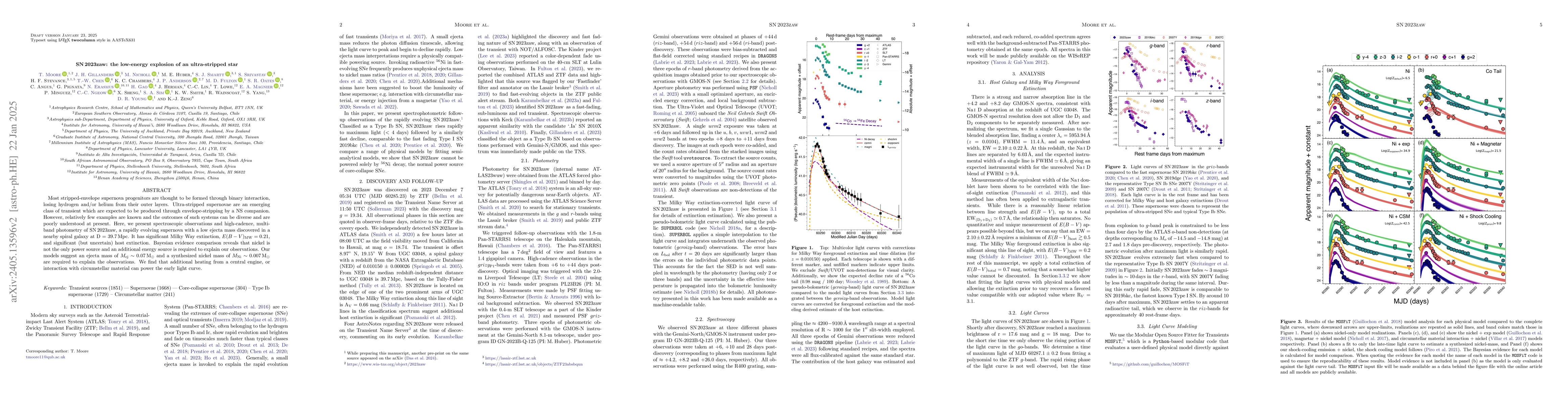 Thumbnail for SN 2023zaw: the low-energy explosion of an ultra-stripped star, with
  non-radioactive heating
