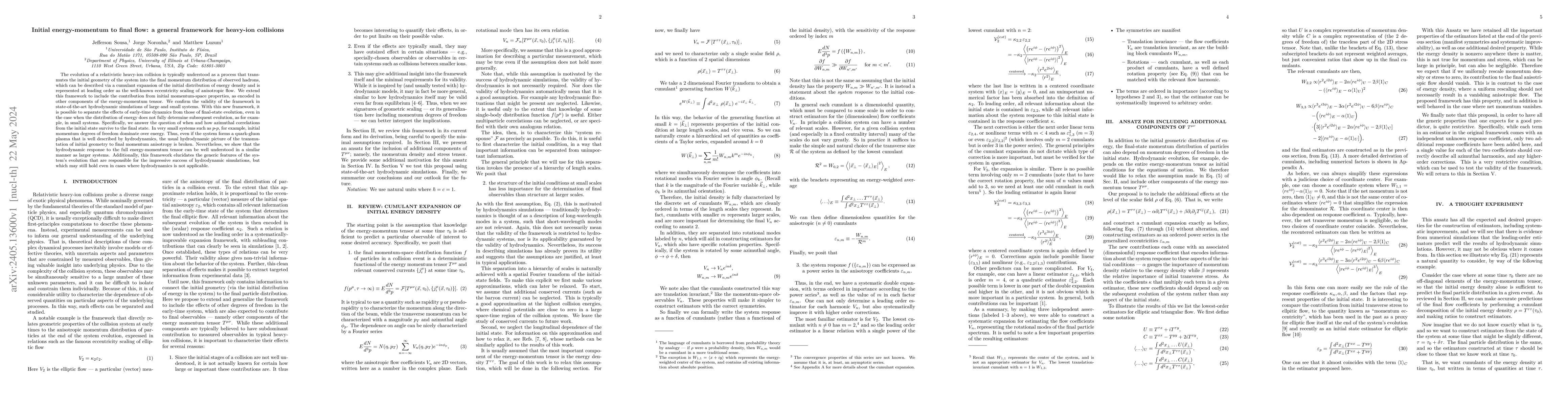Thumbnail for Initial energy-momentum to final flow: a general framework for heavy-ion
  collisions
