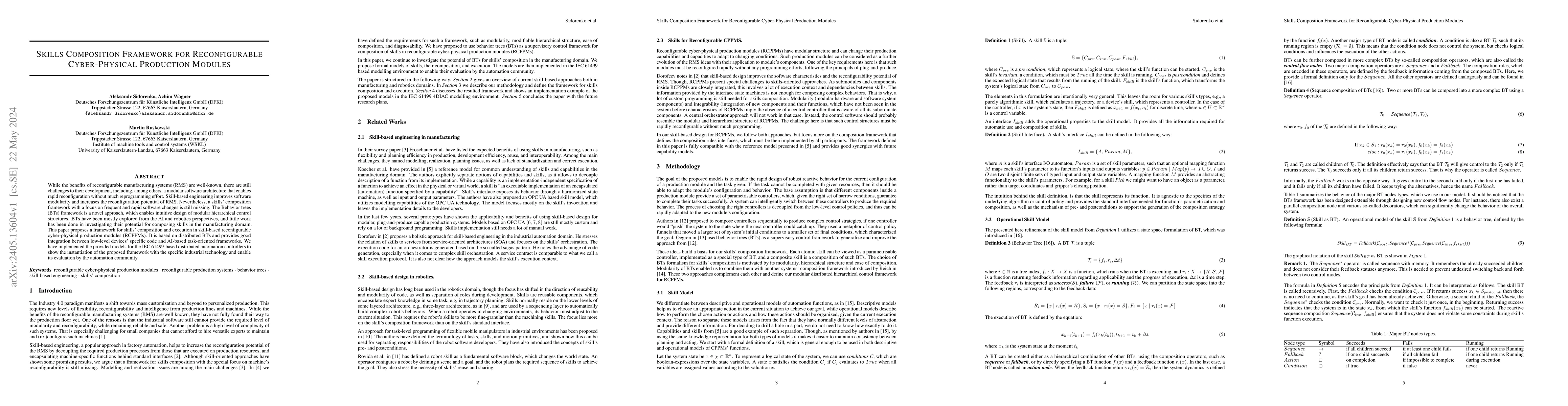 Thumbnail for Skills Composition Framework for Reconfigurable Cyber-Physical
  Production Modules