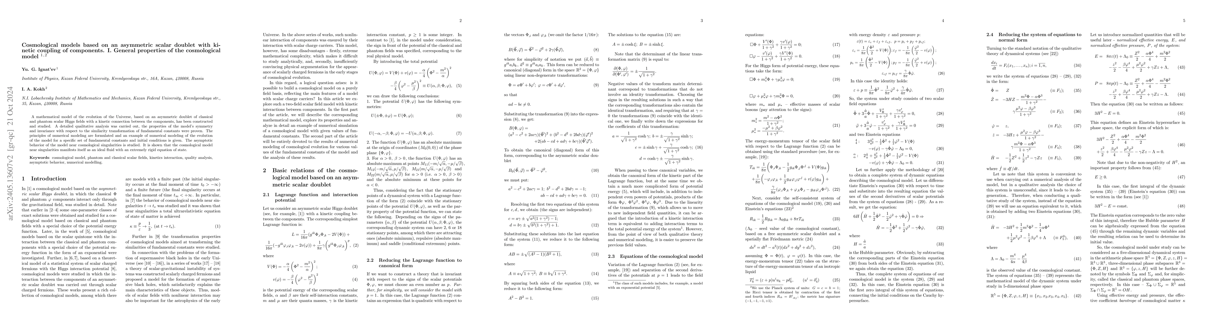 Thumbnail for Cosmological models based on an asymmetric scalar doublet with kinetic
  coupling of components. I. General properties of the cosmological model