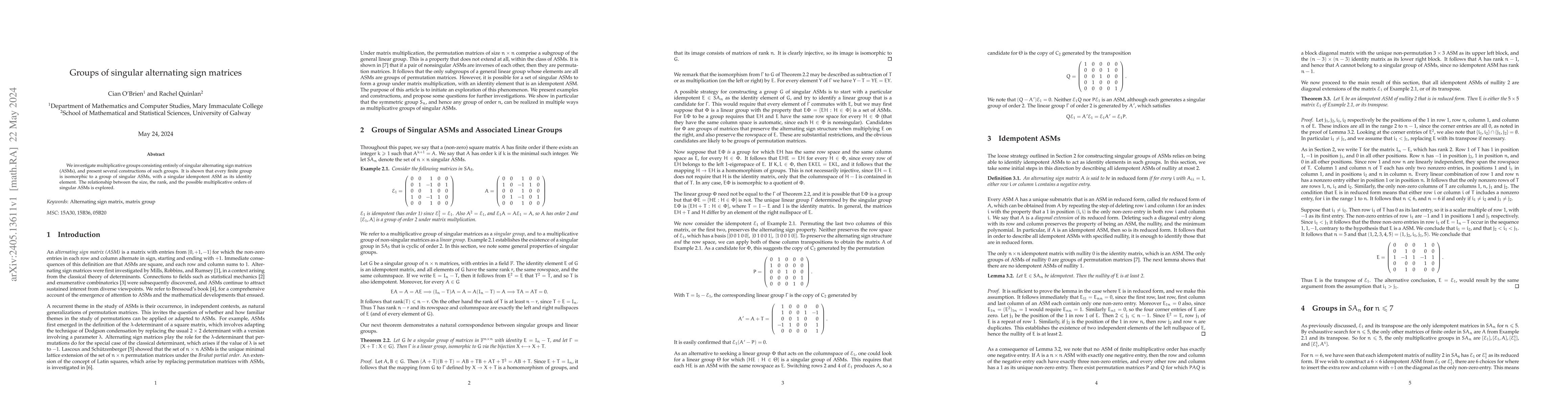 Thumbnail for Groups of singular alternating sign matrices