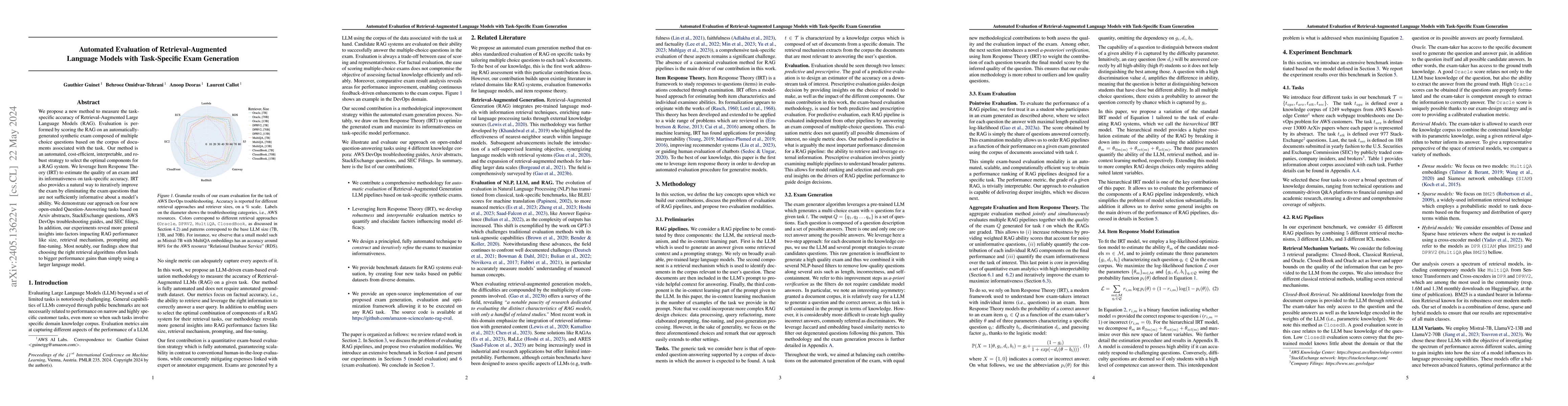 Thumbnail for Automated Evaluation of Retrieval-Augmented Language Models with
  Task-Specific Exam Generation