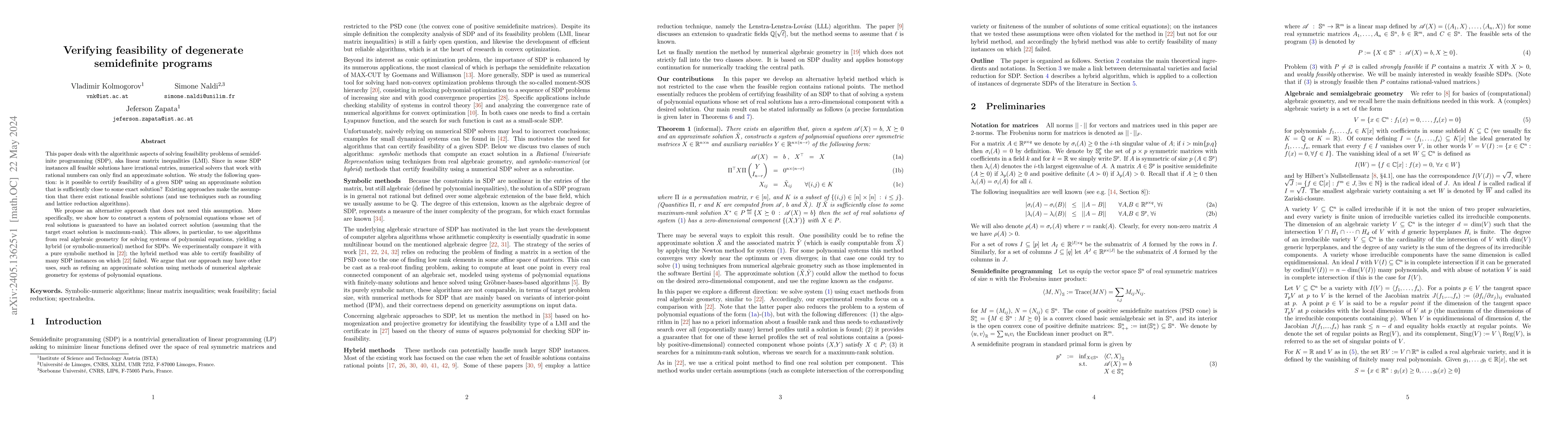 Thumbnail for Verifying feasibility of degenerate semidefinite programs