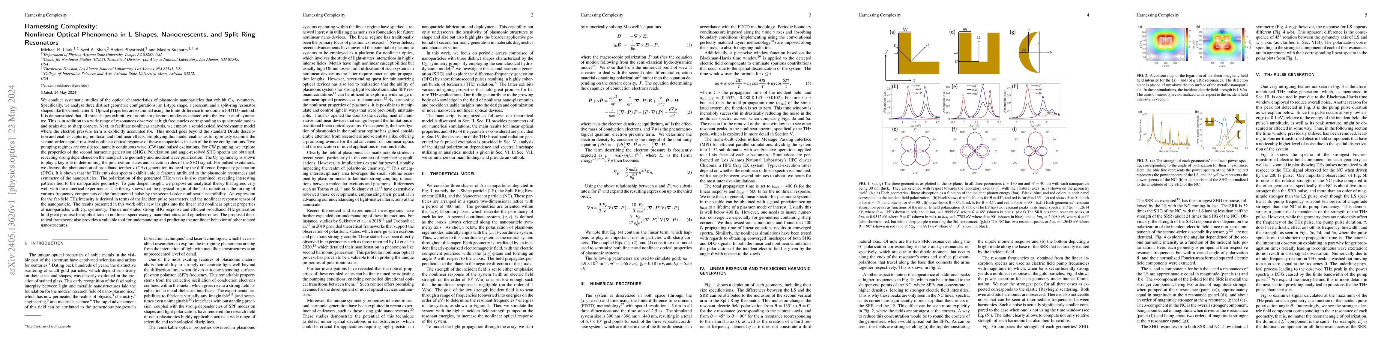 Thumbnail for Harnessing Complexity: Nonlinear Optical Phenomena in L-Shapes,
  Nanocrescents, and Split-Ring Resonators