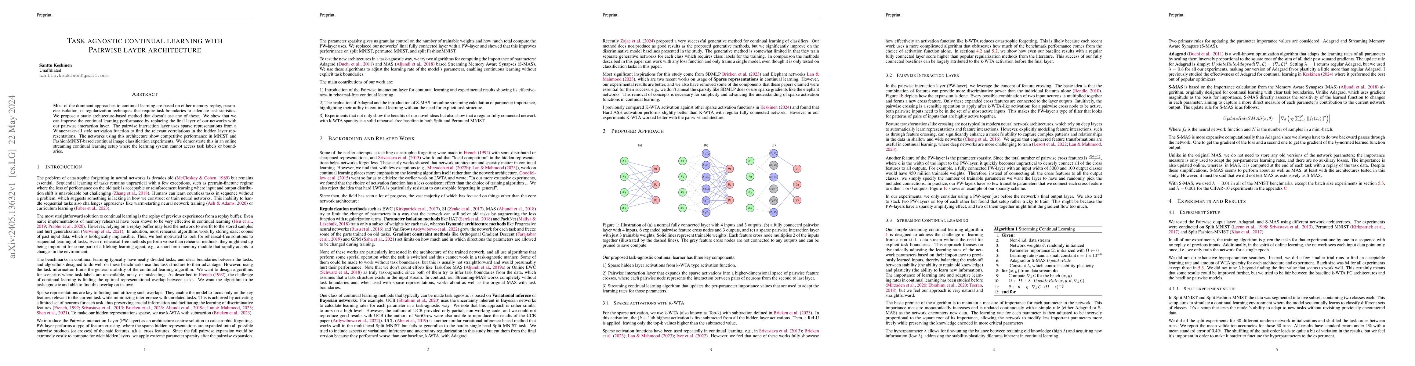 Thumbnail for Task agnostic continual learning with Pairwise layer architecture