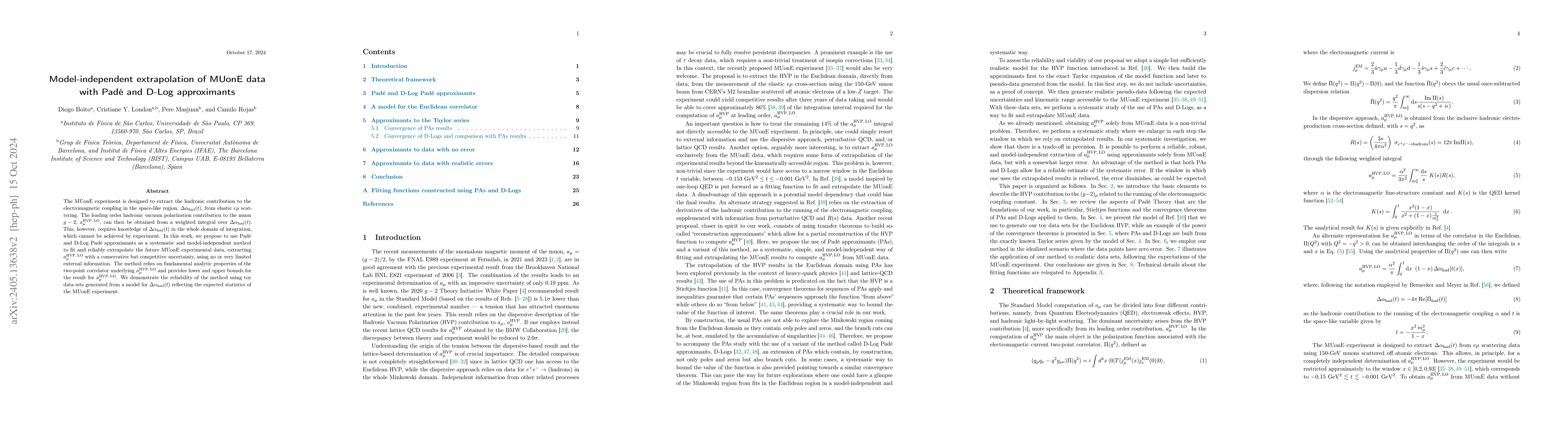 Thumbnail for Model-independent extrapolation of MUonE data with Pad\'e and D-Log
  approximants