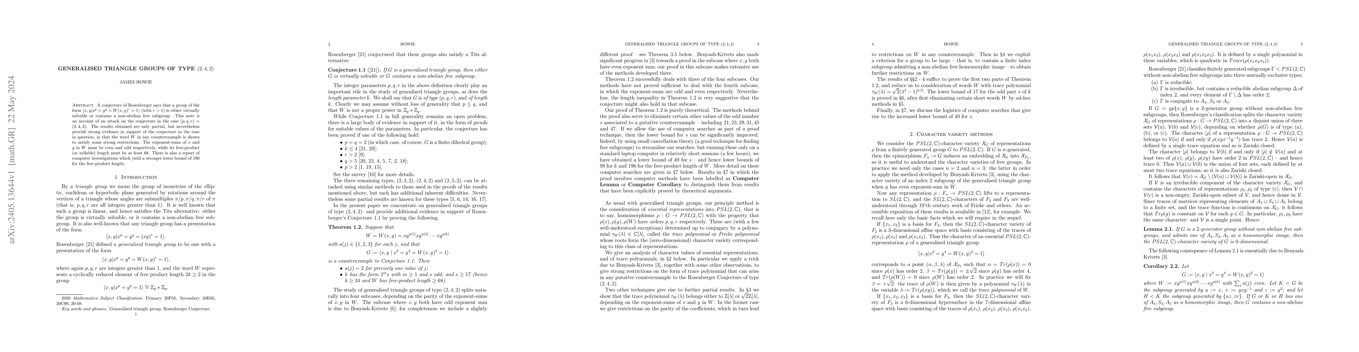 Thumbnail for Generalised Triangle Groups of Type (2,4,2)
