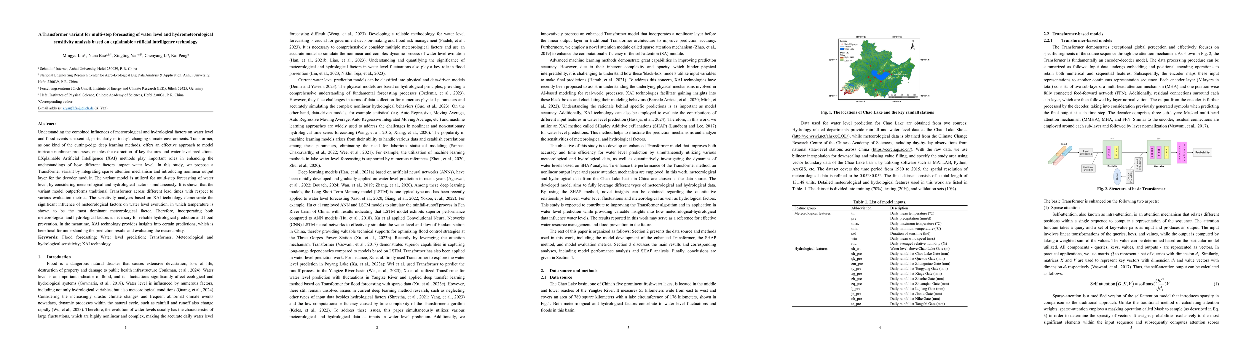 Thumbnail for A Transformer variant for multi-step forecasting of water level and
  hydrometeorological sensitivity analysis based on explainable artificial
  intelligence technology