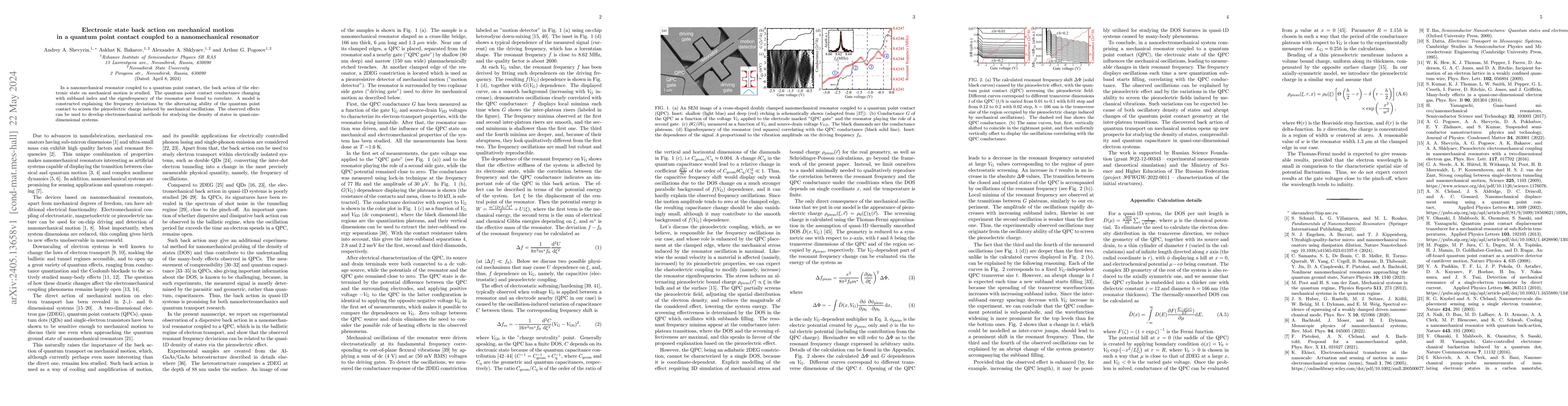 Thumbnail for Electronic state back action on mechanical motion in a quantum point
  contact coupled to a nanomechanical resonator