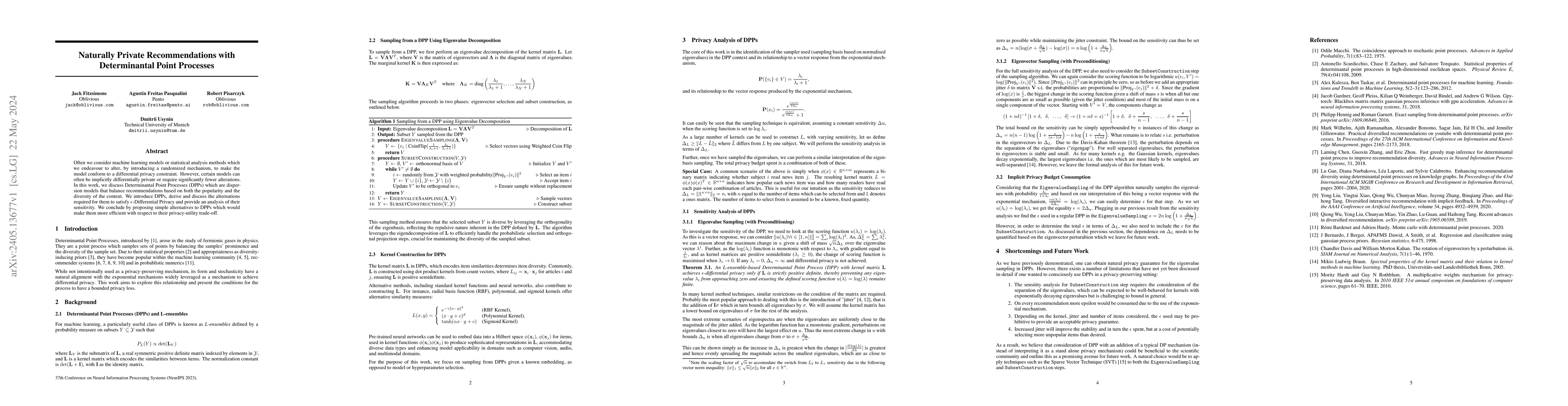 Thumbnail for Naturally Private Recommendations with Determinantal Point Processes