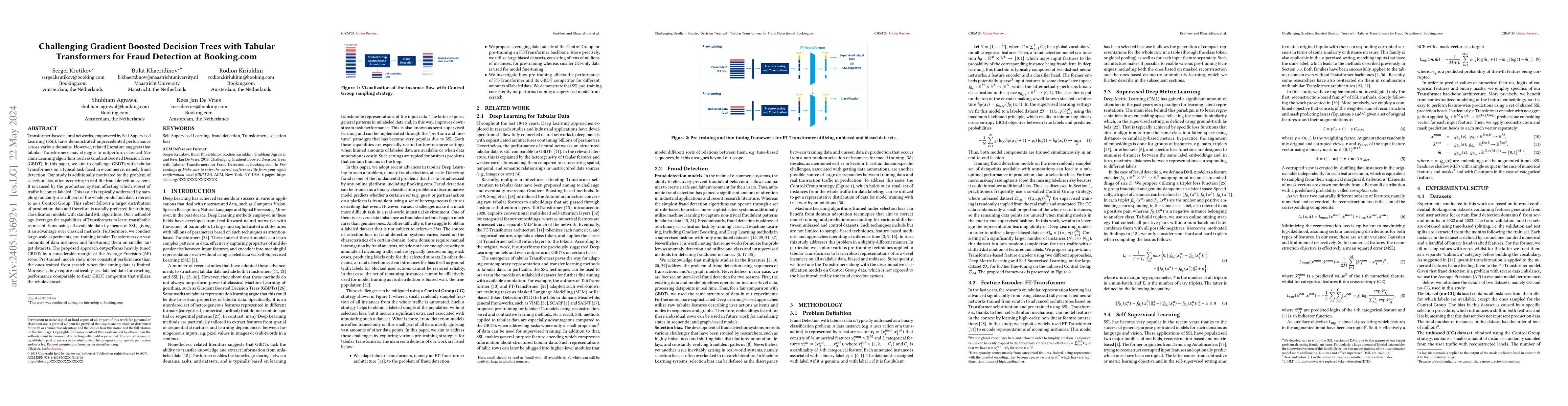 Thumbnail for Challenging Gradient Boosted Decision Trees with Tabular Transformers
  for Fraud Detection at Booking.com