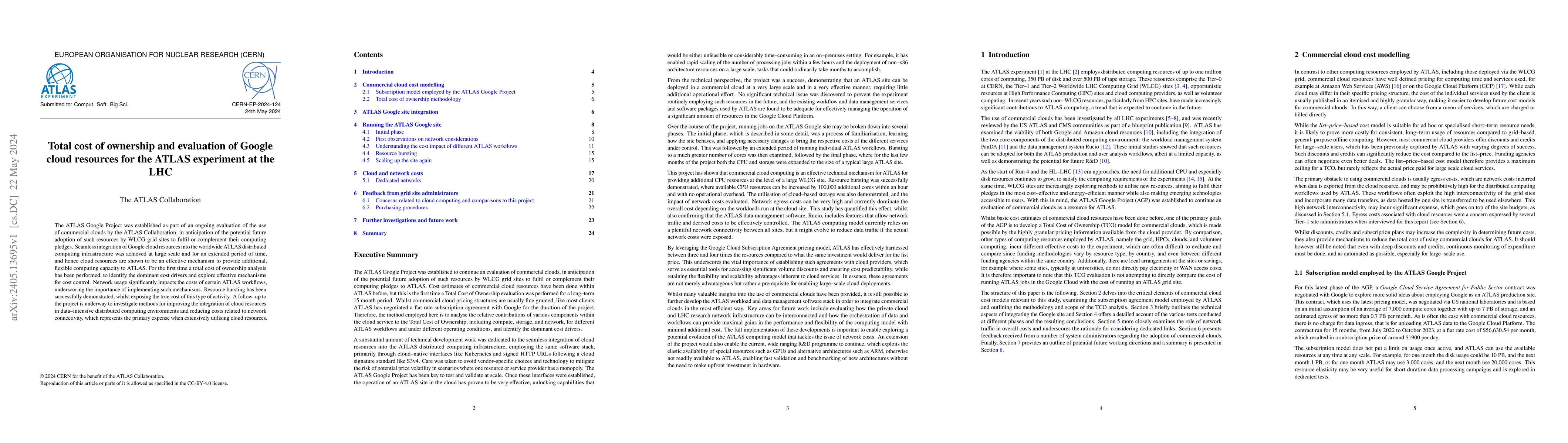 Thumbnail for Total cost of ownership and evaluation of Google cloud resources for the
  ATLAS experiment at the LHC