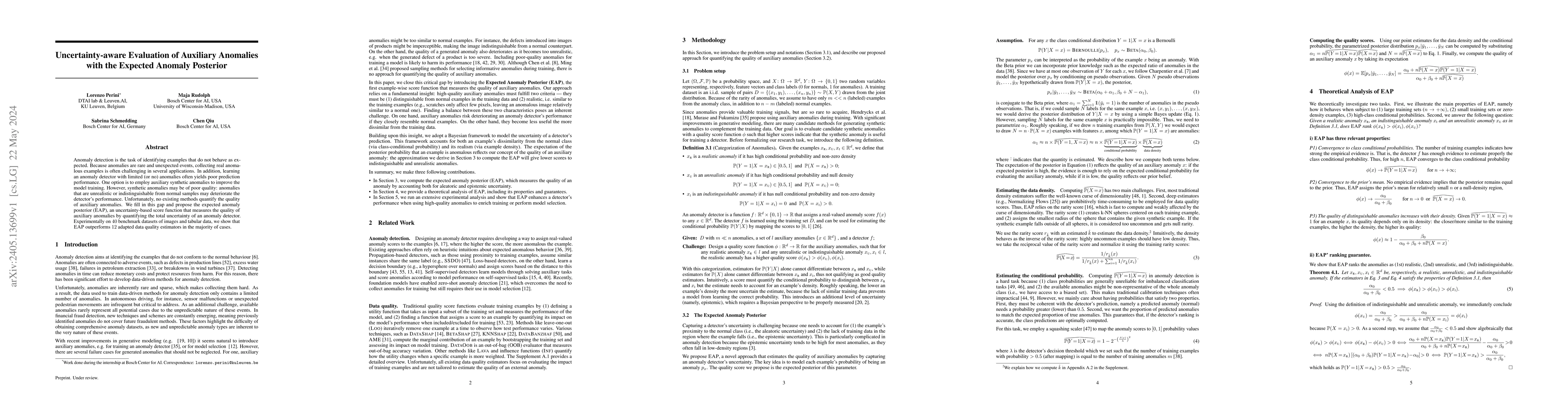 Thumbnail for Uncertainty-aware Evaluation of Auxiliary Anomalies with the Expected
  Anomaly Posterior