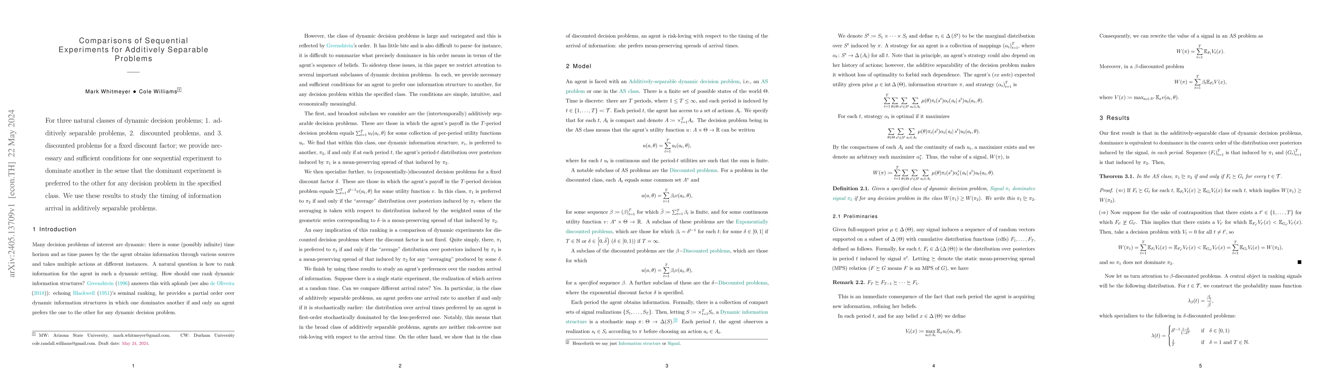 Thumbnail for Comparisons of Sequential Experiments for Additively Separable Problems
