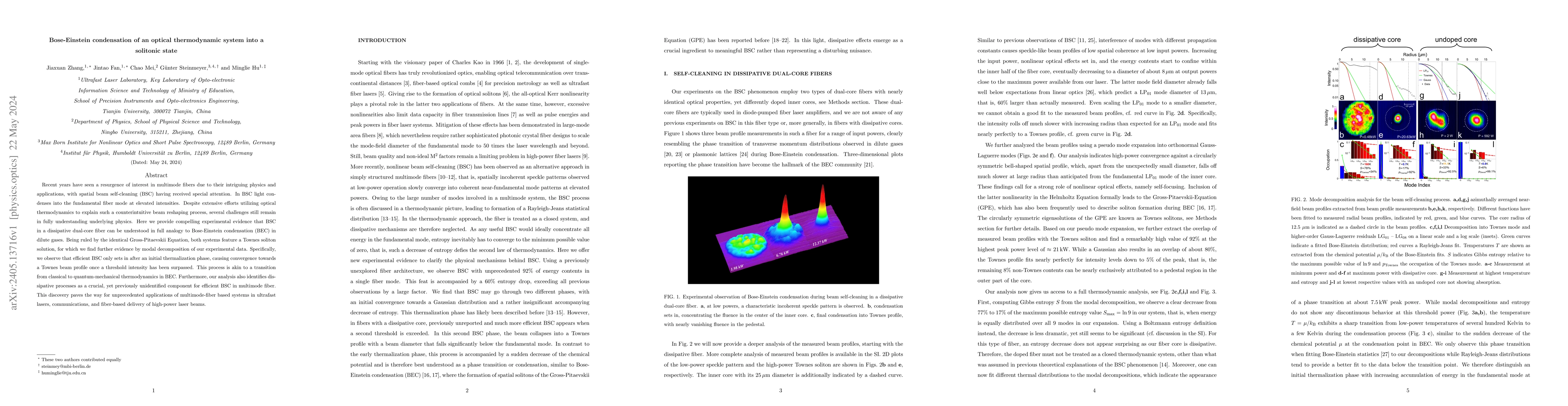 Thumbnail for Bose-Einstein condensation of an optical thermodynamic system into a
  solitonic state