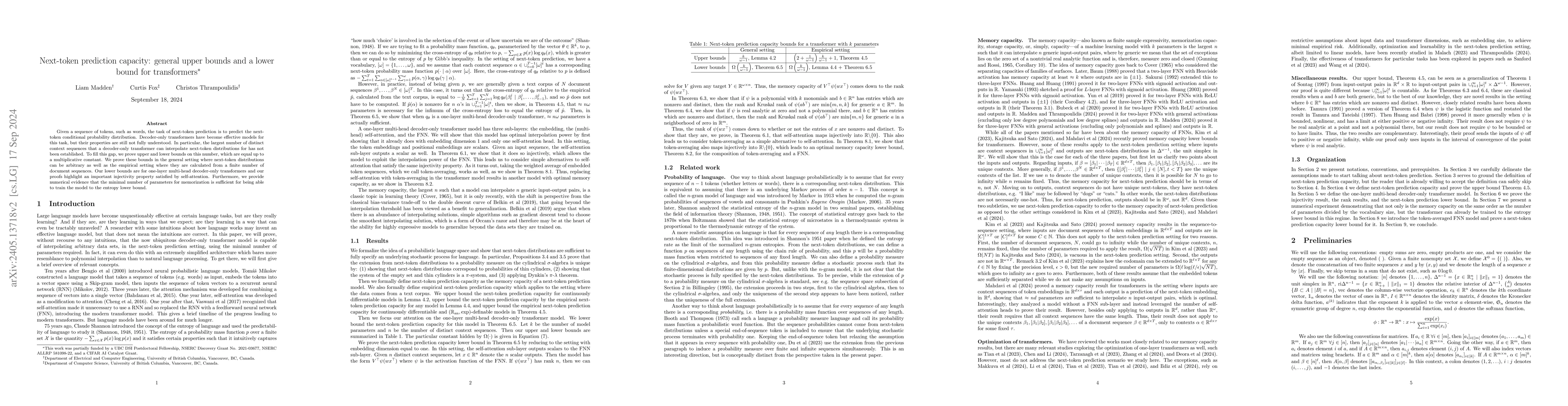 Thumbnail for Upper and lower memory capacity bounds of transformers for next-token
  prediction