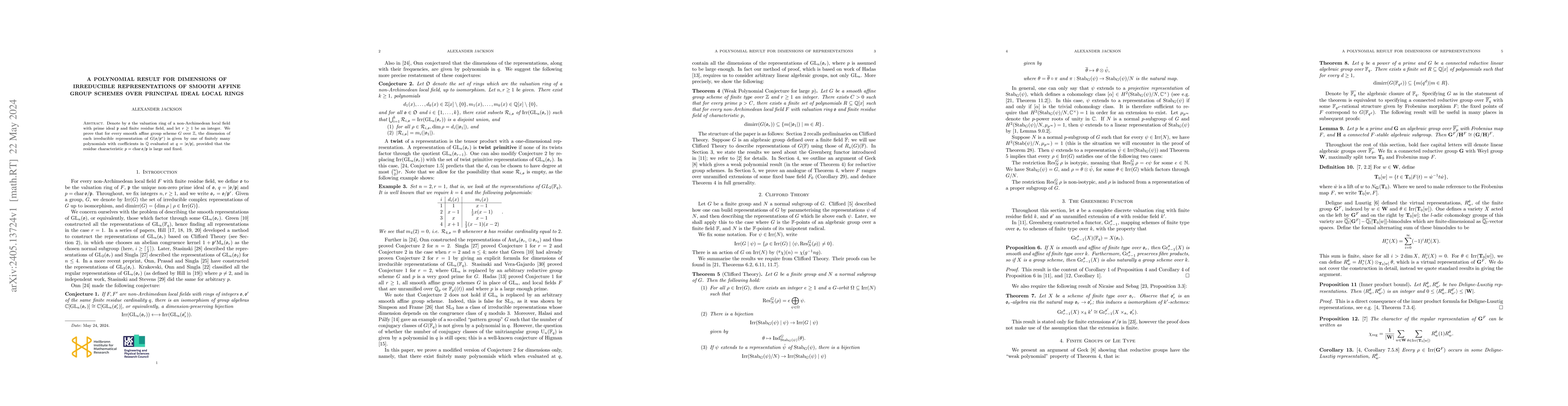 Thumbnail for A Polynomial Result for Dimensions of Irreducible Representations of
  Smooth Affine Group Schemes Over Principal Ideal Local Rings