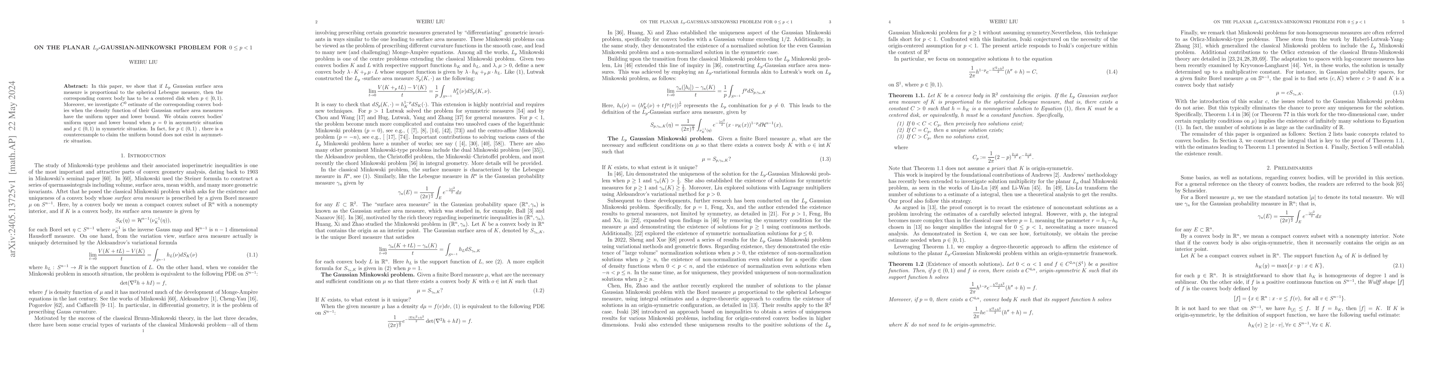 Thumbnail for On the planar $L_p$-Gaussian-Minkowski problem for $0 \leq p<1$