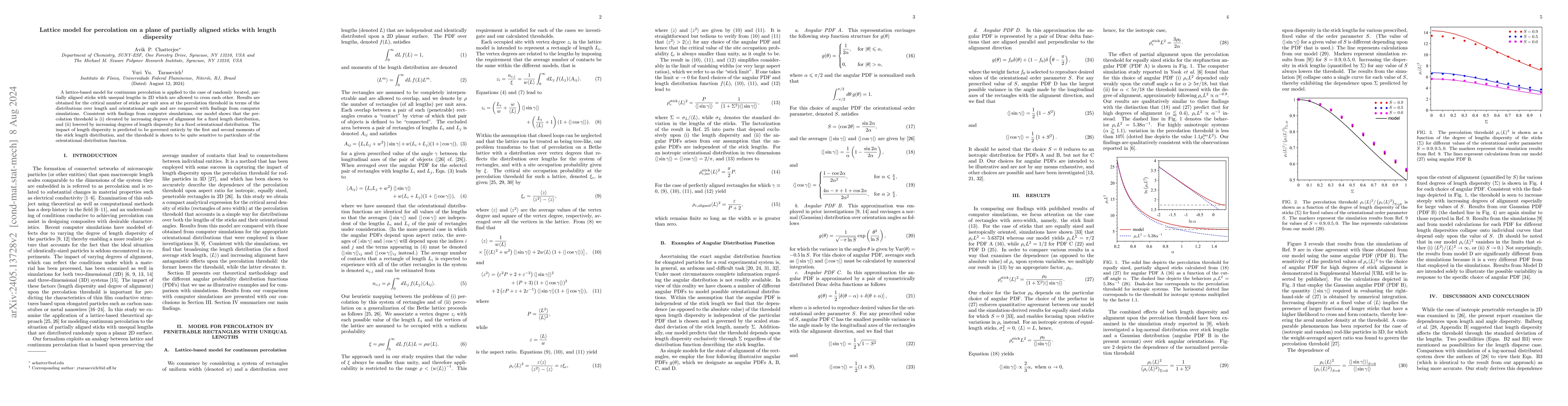 Thumbnail for Lattice model for percolation on a plane of partially aligned sticks
  with length dispersity