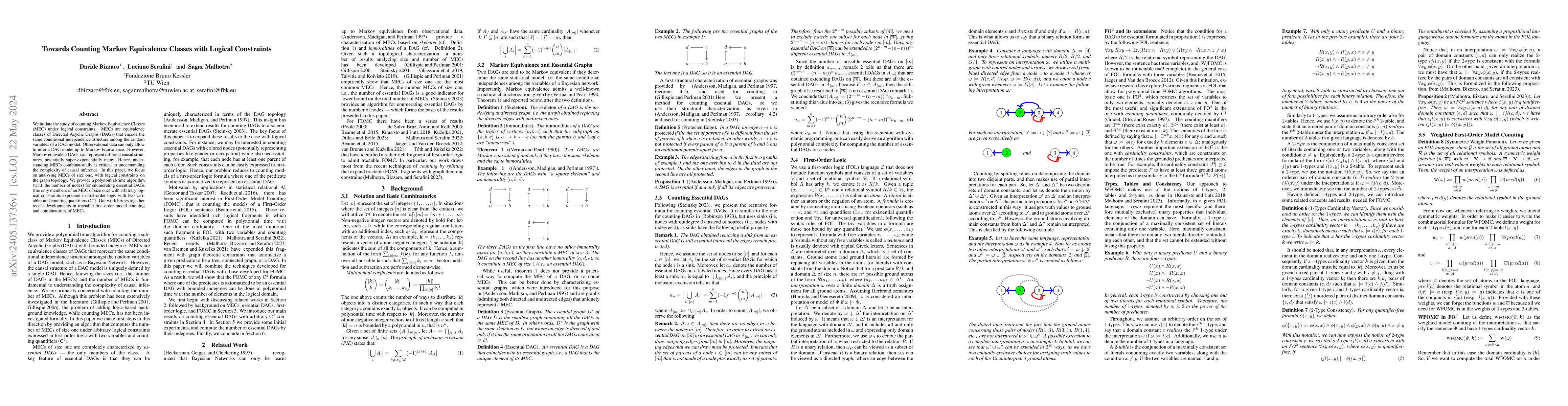Thumbnail for Towards Counting Markov Equivalence Classes with Logical Constraints