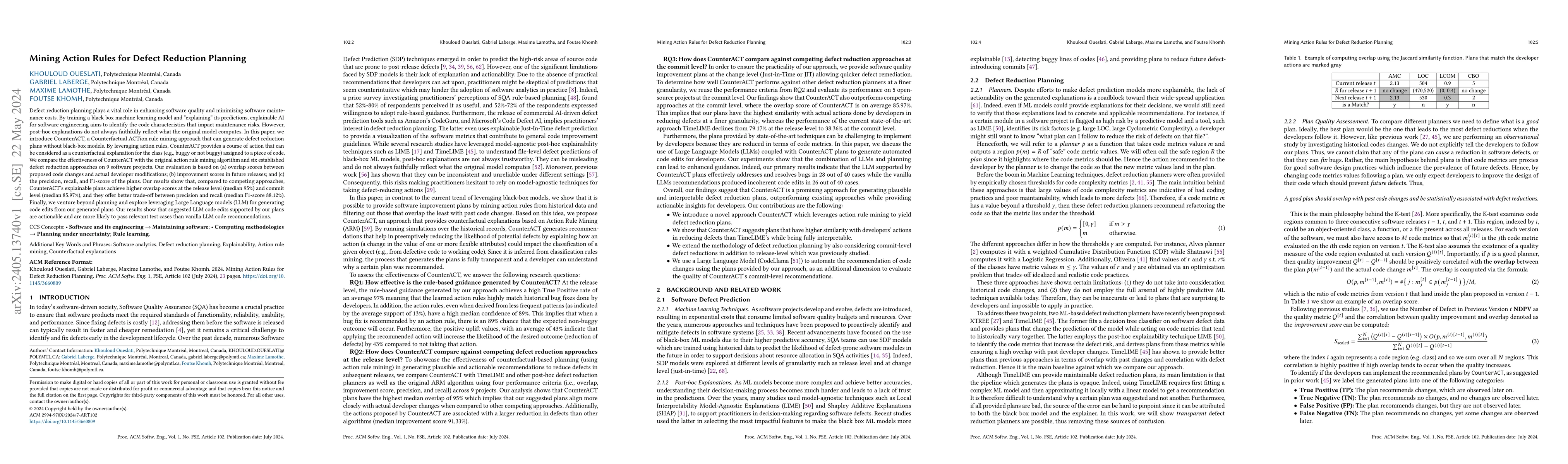 Thumbnail for Mining Action Rules for Defect Reduction Planning
