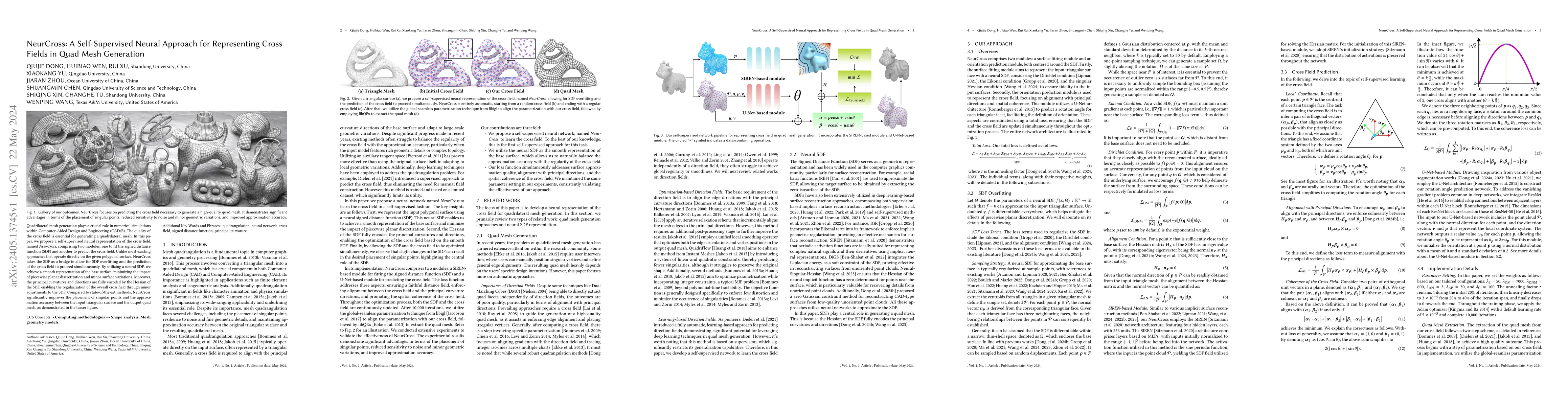 Thumbnail for NeurCross: A Self-Supervised Neural Approach for Representing Cross
  Fields in Quad Mesh Generation