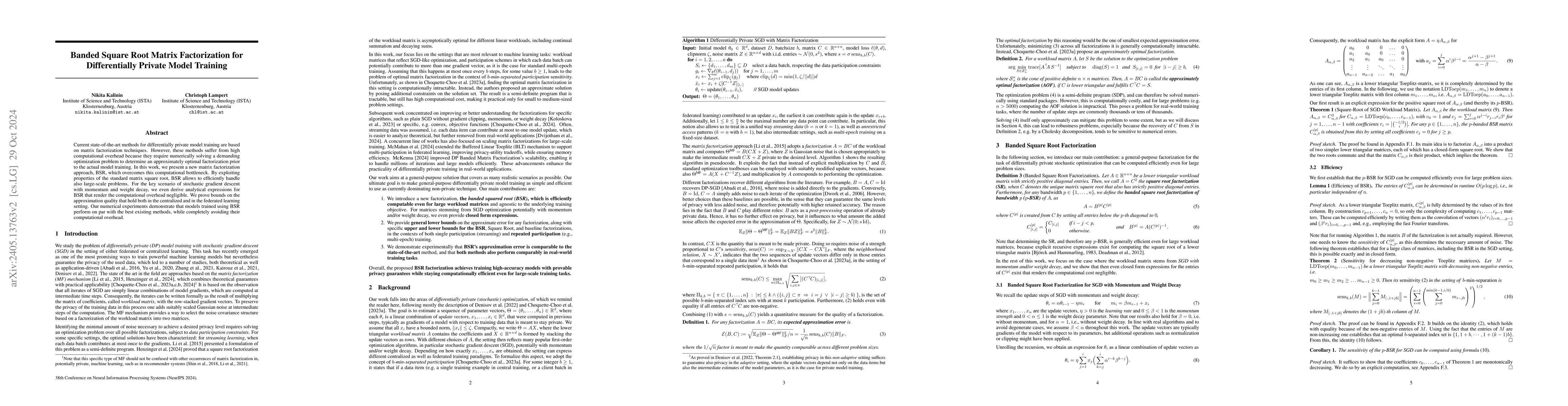 Thumbnail for Banded Square Root Matrix Factorization for Differentially Private Model
  Training