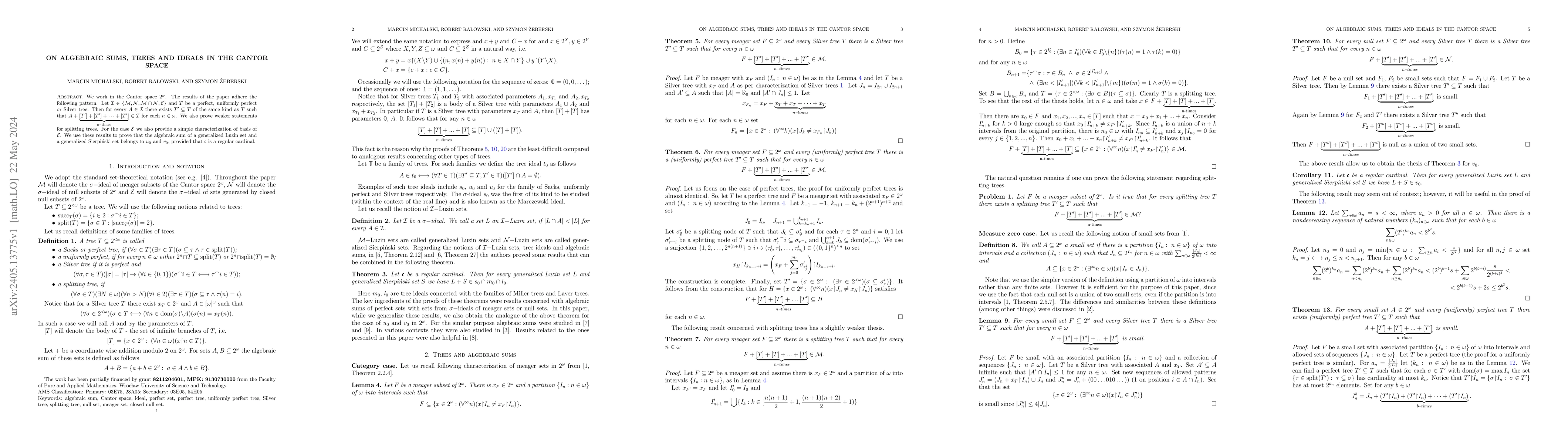 Thumbnail for On algebraic sums, trees and ideals in the Cantor space