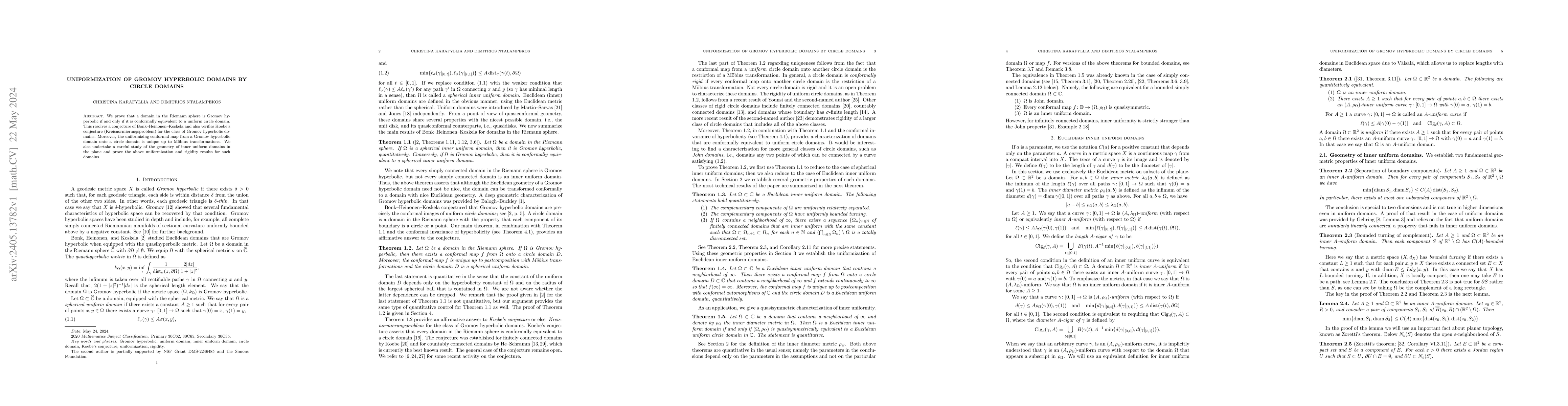 Thumbnail for Uniformization of Gromov hyperbolic domains by circle domains